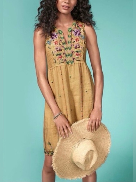 Johnny Was Dresses & Skirts - Johnny Was Majorca Linen Embroidered Sleeveless Dress